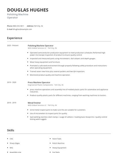 Polishing Machine Operator Resume