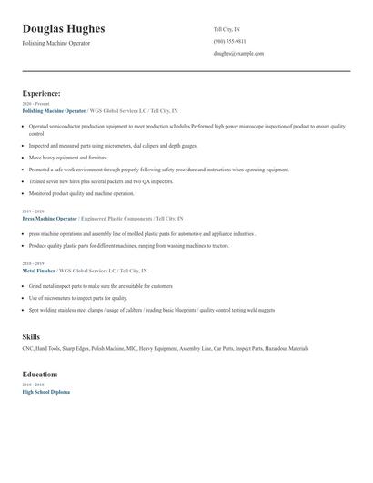 Polishing Machine Operator Resume