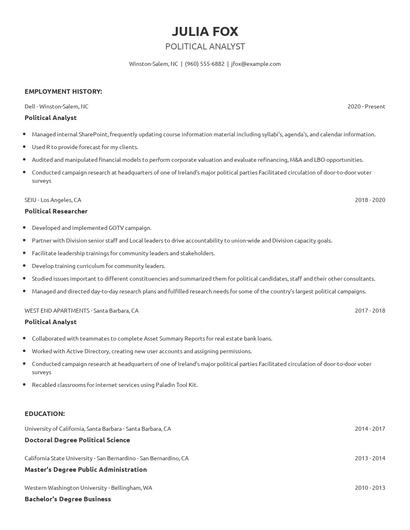 Political Analyst Resume