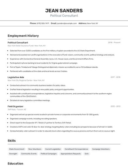 Political Consultant Resume