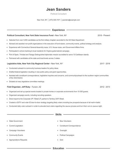 Political Consultant Resume