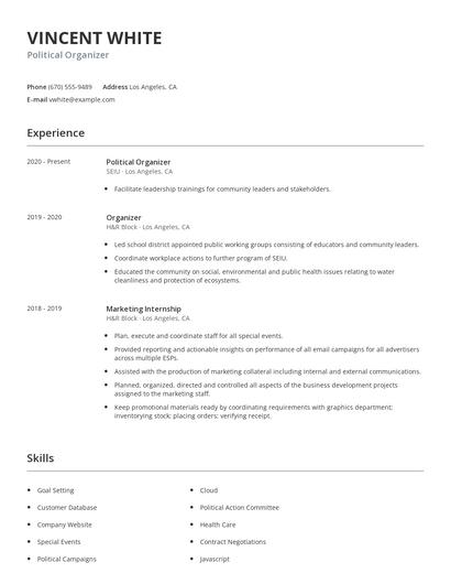 Political Organizer Resume