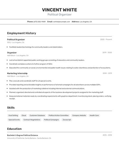 Political Organizer Resume
