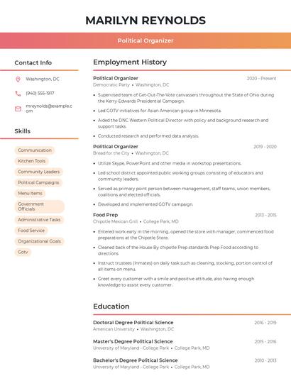 Political Organizer Resume