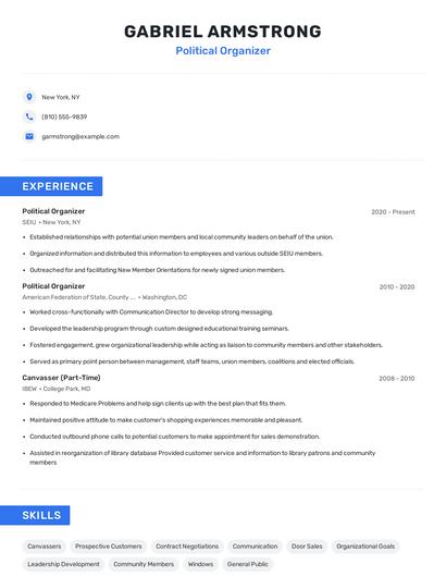 Political Organizer Resume