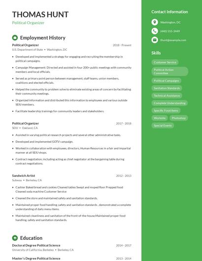 Political Organizer Resume