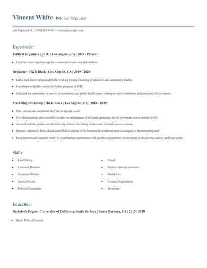 Political Organizer Resume