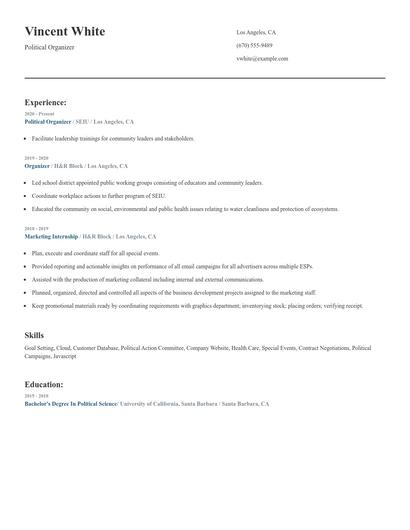 Political Organizer Resume