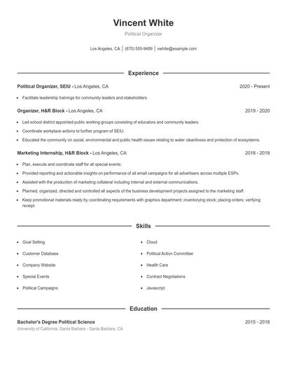 Political Organizer Resume