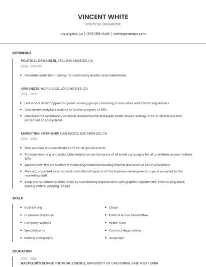Political Organizer Resume