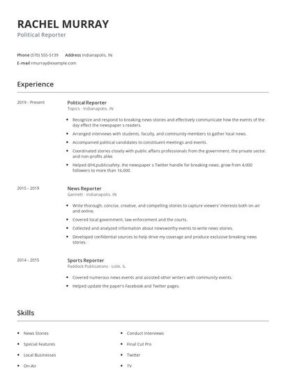 Political Reporter Resume