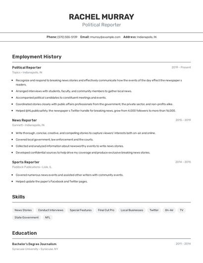 Political Reporter Resume