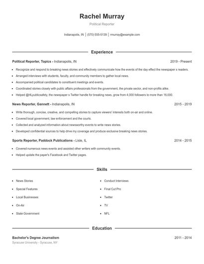 Political Reporter Resume
