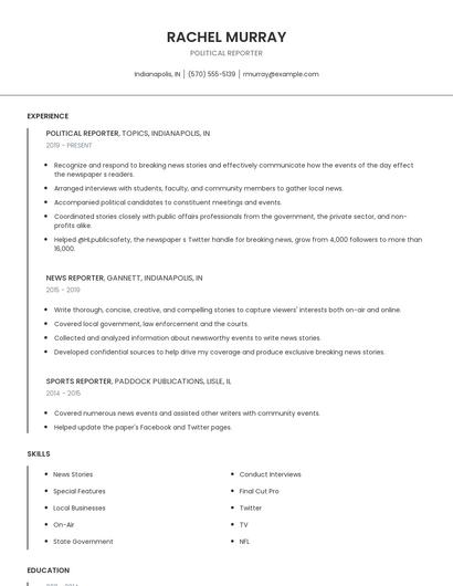 Political Reporter Resume