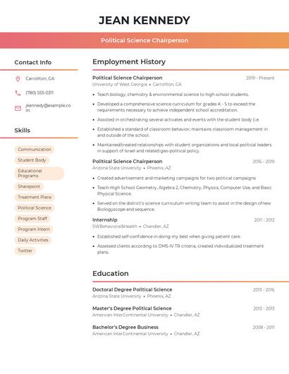 Political Science Chairperson Resume