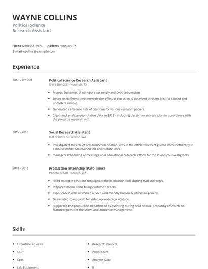 Political Science Research Assistant Resume