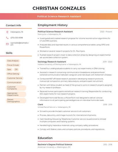 Political Science Research Assistant Resume