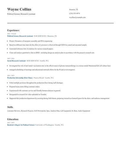 Political Science Research Assistant Resume