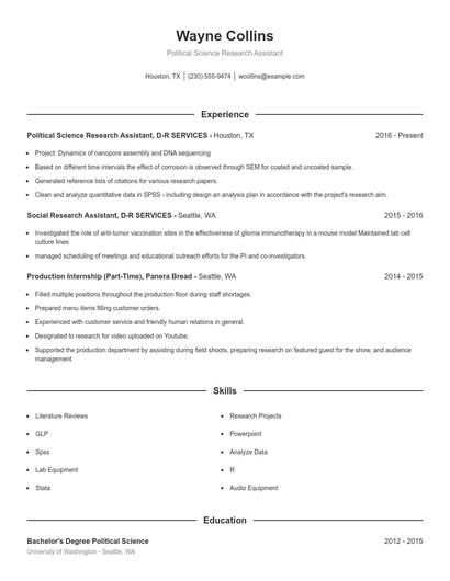 Political Science Research Assistant Resume