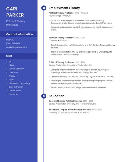 Political Theory Professor Resume
