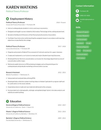 Political Theory Professor Resume