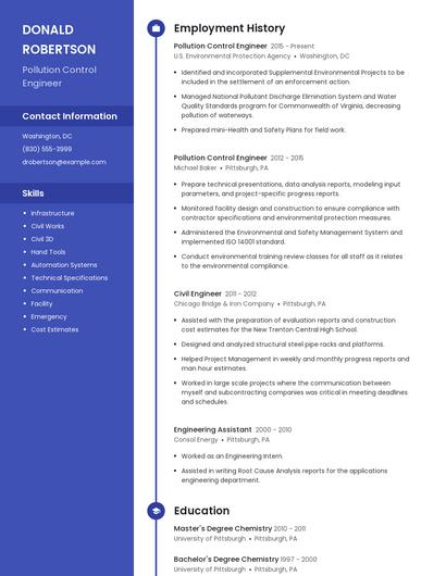 Pollution Control Engineer Resume