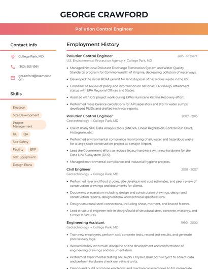 Pollution Control Engineer Resume