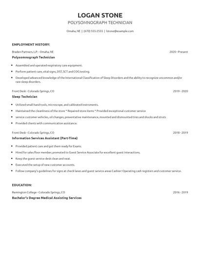Polysomnograph Technician Resume