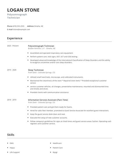 Polysomnograph Technician Resume
