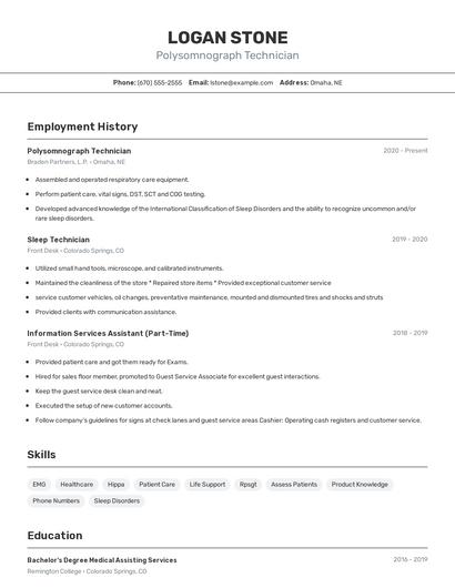 Polysomnograph Technician Resume