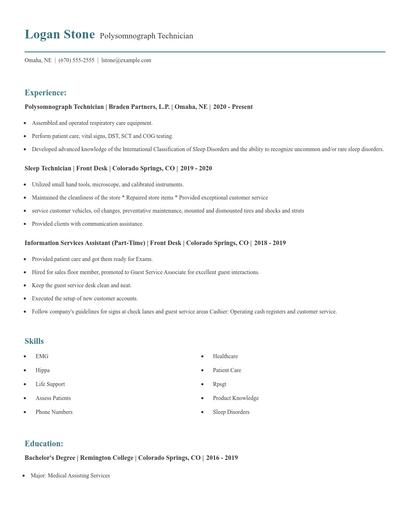Polysomnograph Technician Resume