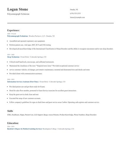 Polysomnograph Technician Resume