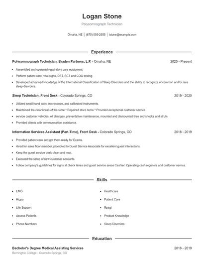 Polysomnograph Technician Resume