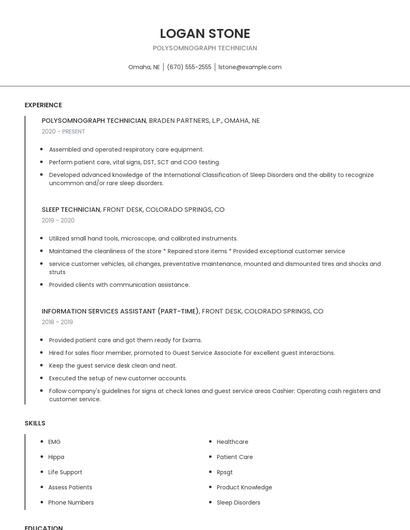 Polysomnograph Technician Resume