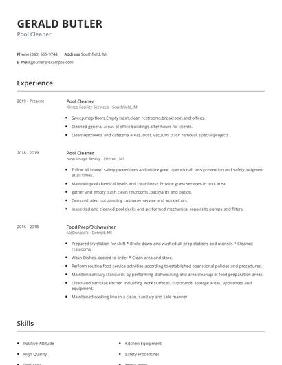 Pool Cleaner Resume