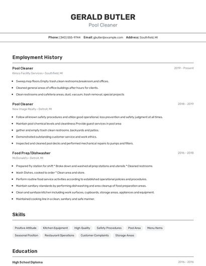 Pool Cleaner Resume