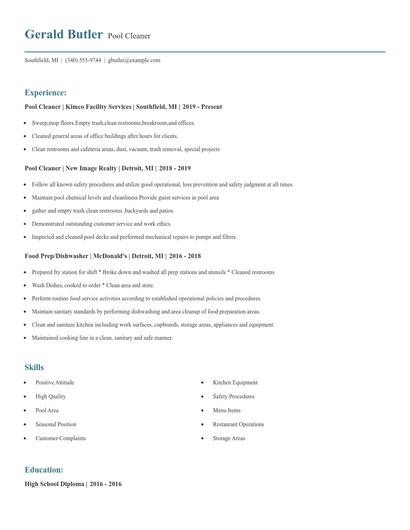 Pool Cleaner Resume