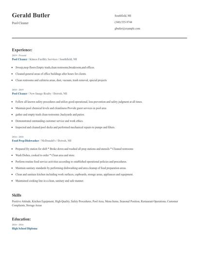 Pool Cleaner Resume