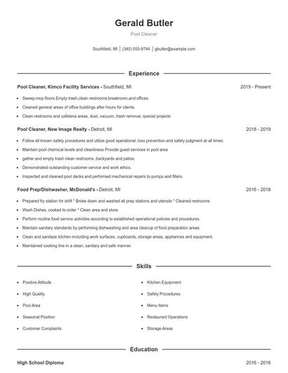 Pool Cleaner Resume
