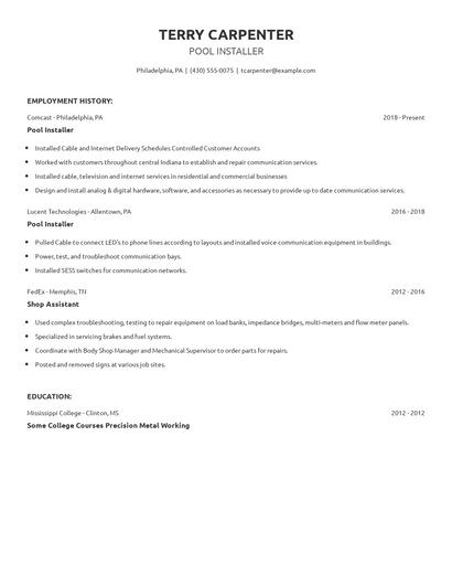 Pool Installer Resume