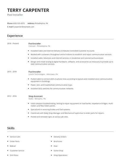 Pool Installer Resume