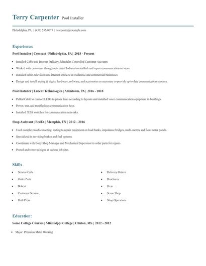Pool Installer Resume