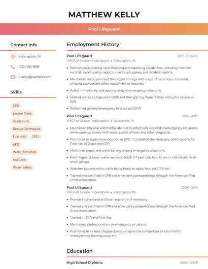 Pool Lifeguard Resume