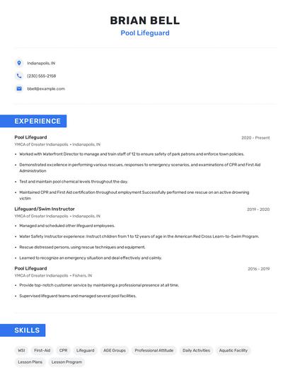 Pool Lifeguard Resume