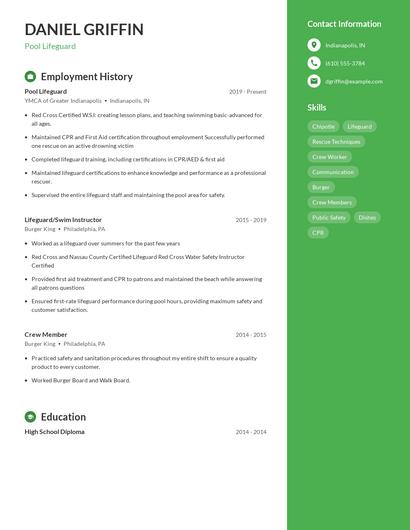 Pool Lifeguard Resume