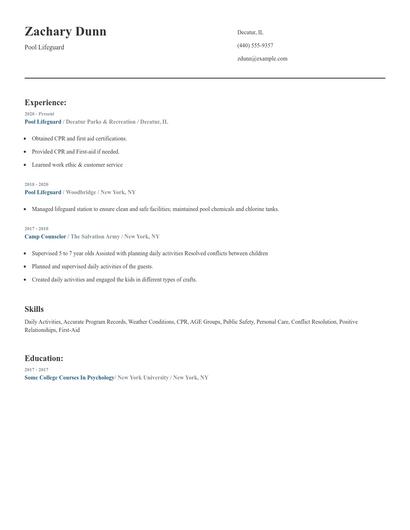 Pool Lifeguard Resume