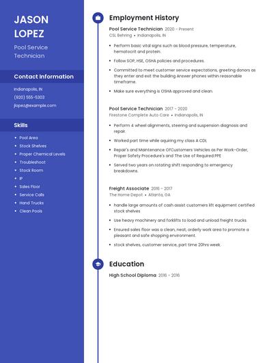 Pool Service Technician Resume