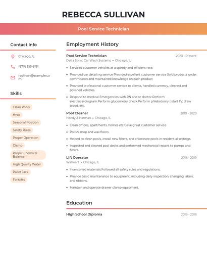 Pool Service Technician Resume