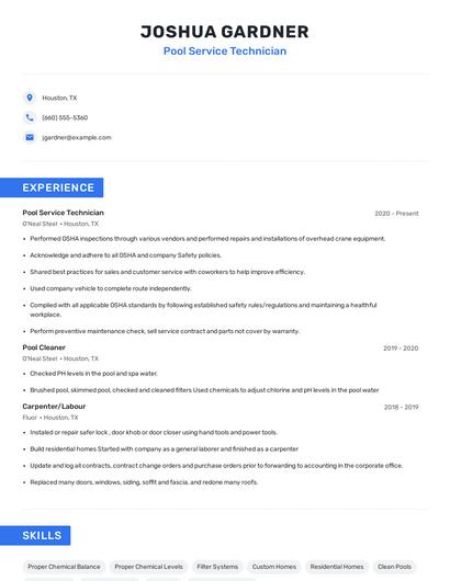 Pool Service Technician Resume