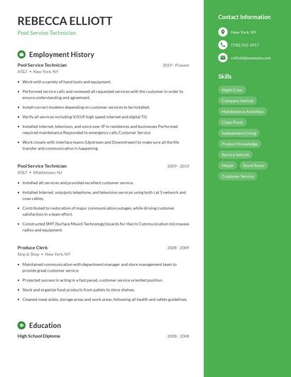 Pool Service Technician Resume